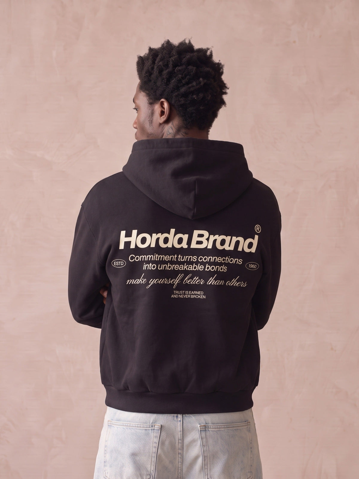 Felpa con Cappuccio Nera Oversize Horda Brand 330g