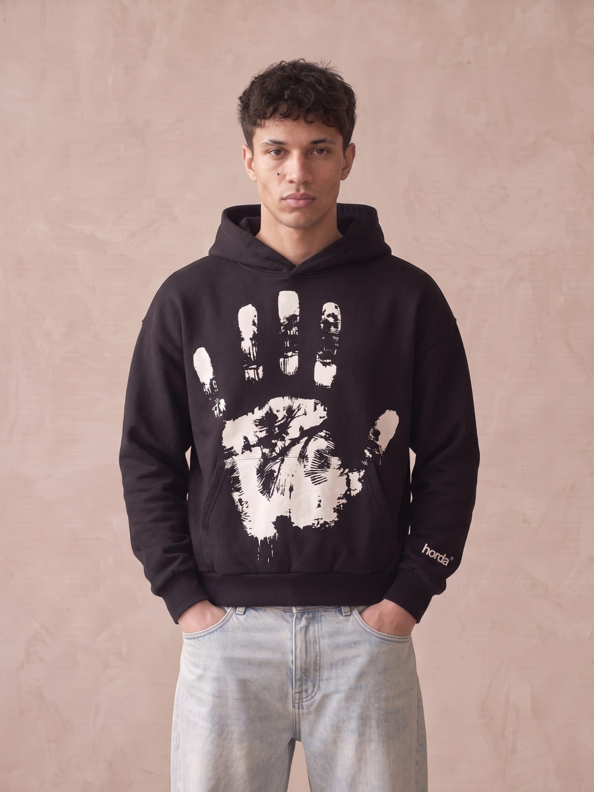Felpa con Cappuccio Nera Oversize Hand 330g