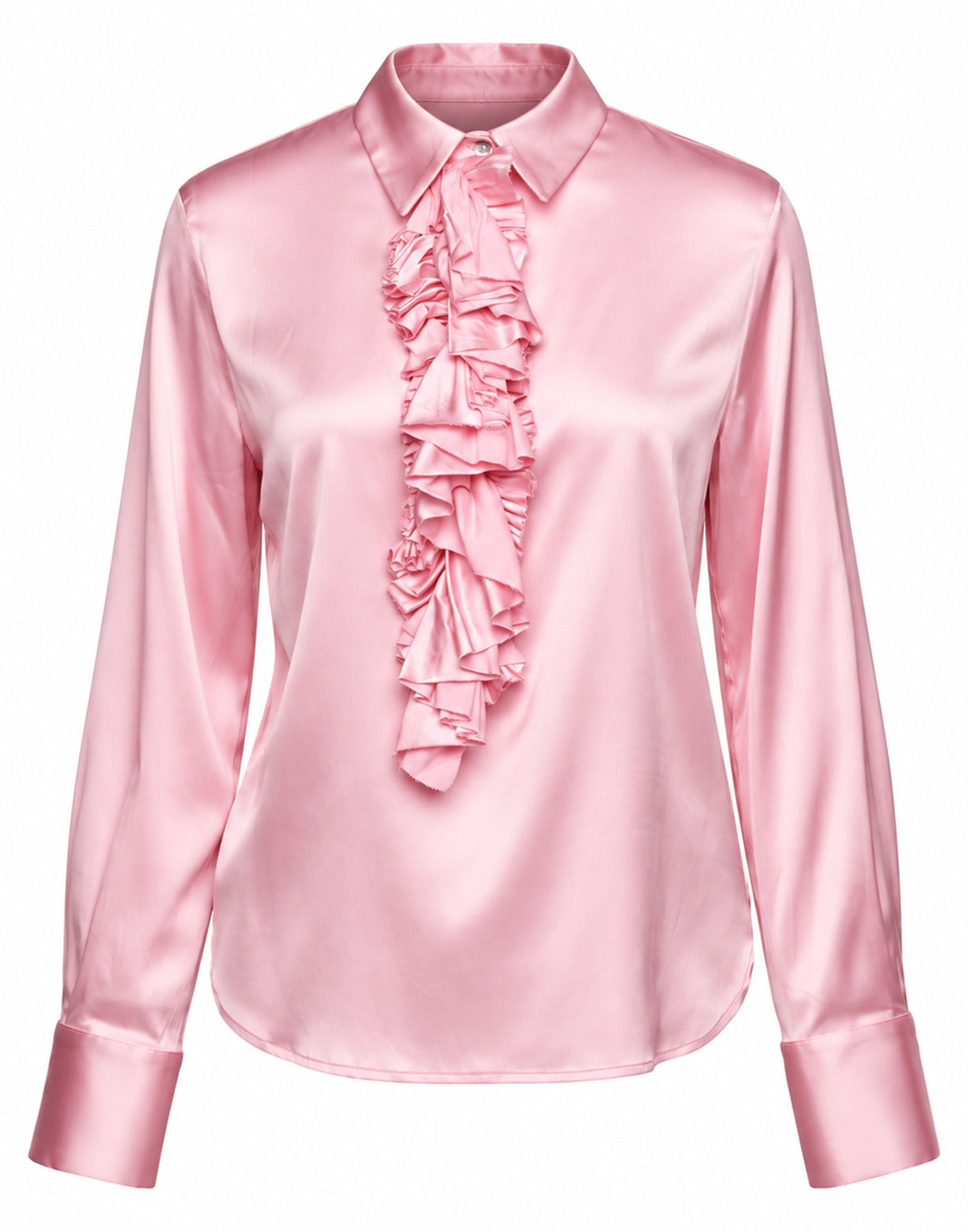 DOUUOD Camicia in Satin Stretch con Rouches Frontali Bocciolo