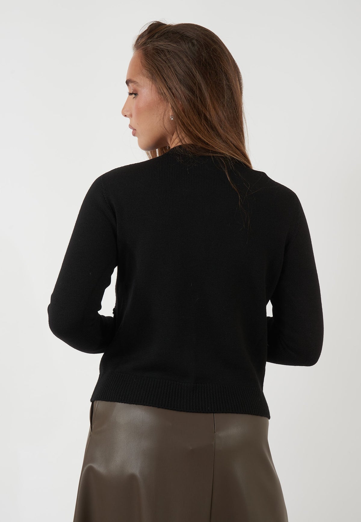 CARDIGAN IN LANA NERO CON VOLANT