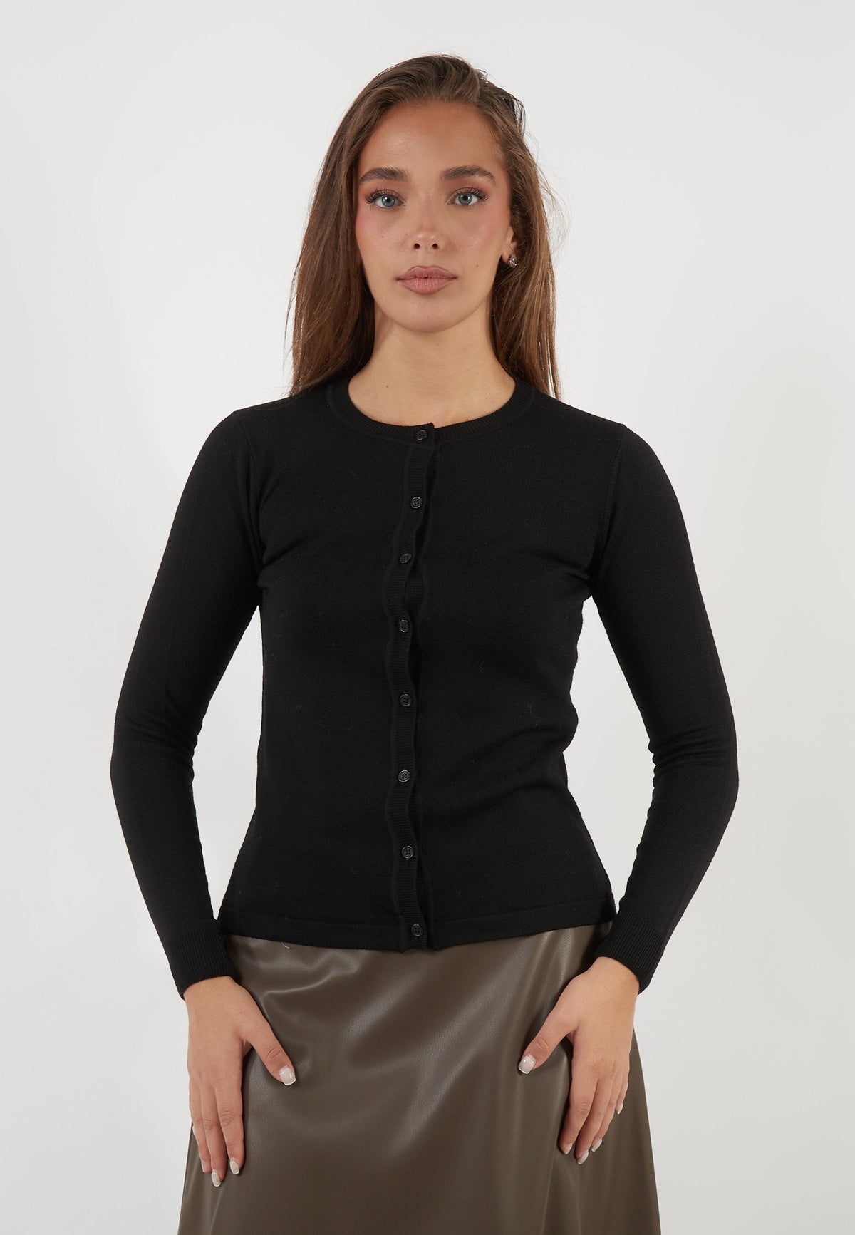CARDIGAN GIROCOLLO IN LANA NERO
