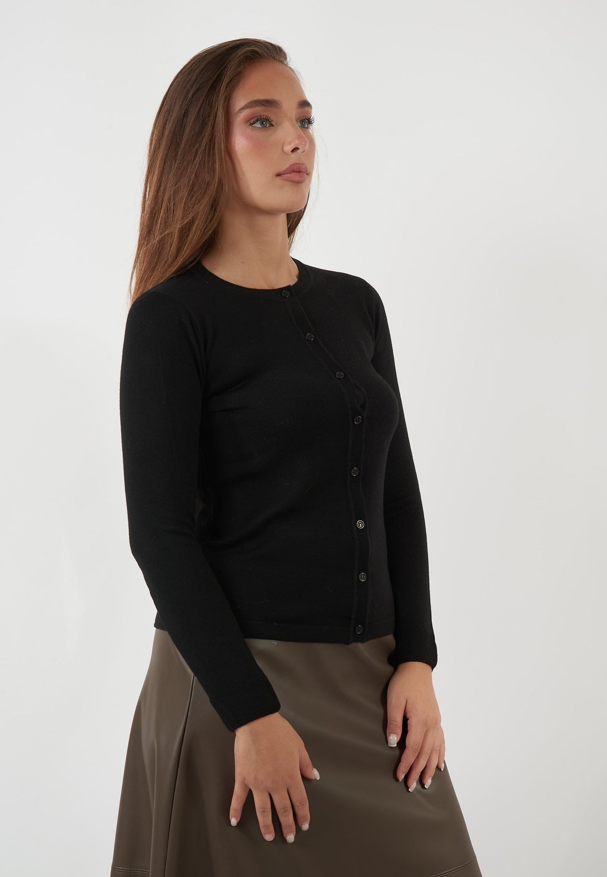 CARDIGAN GIROCOLLO IN LANA NERO