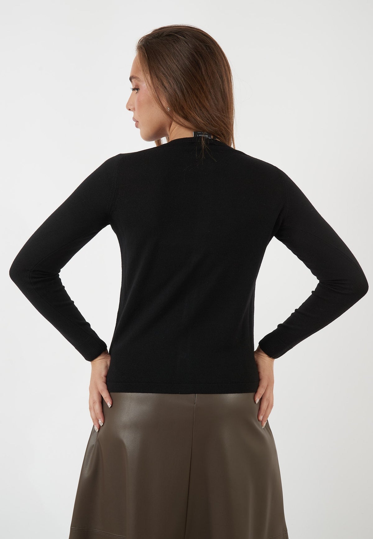 CARDIGAN GIROCOLLO IN LANA NERO