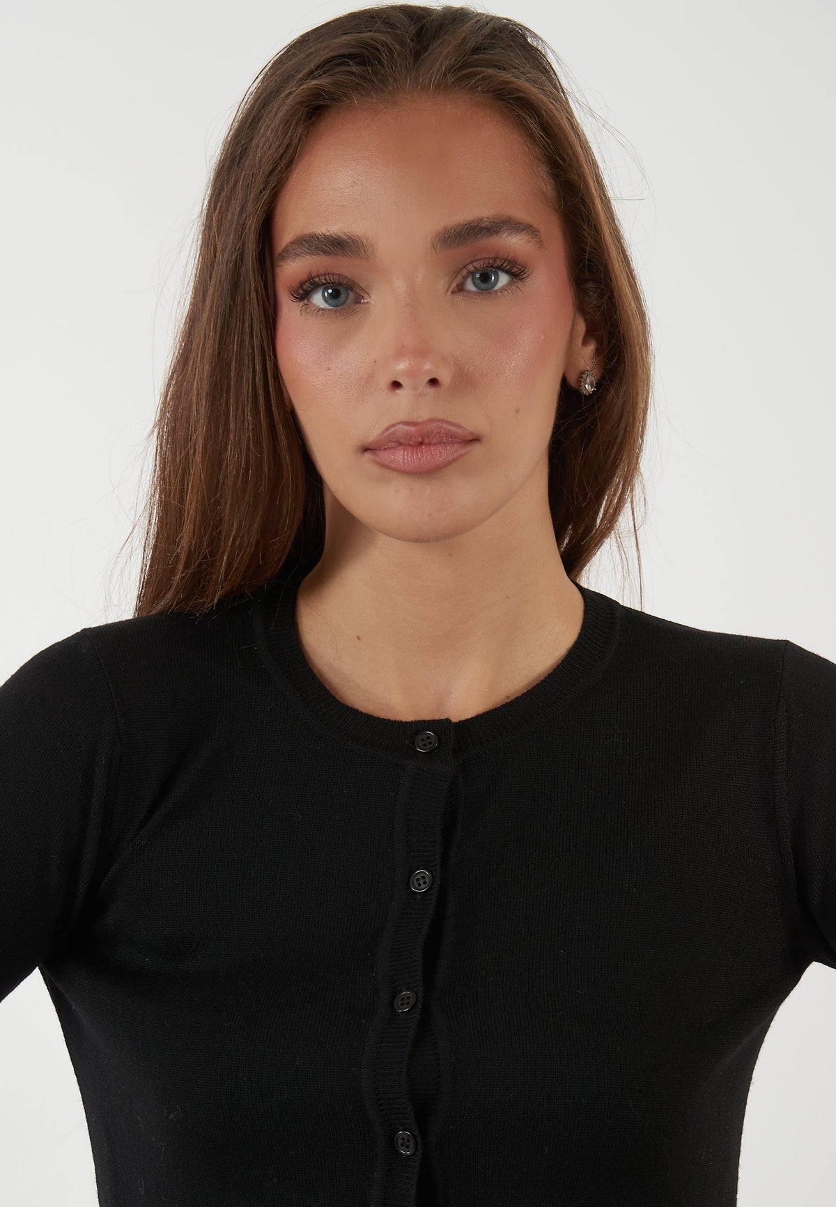 CARDIGAN GIROCOLLO IN LANA NERO