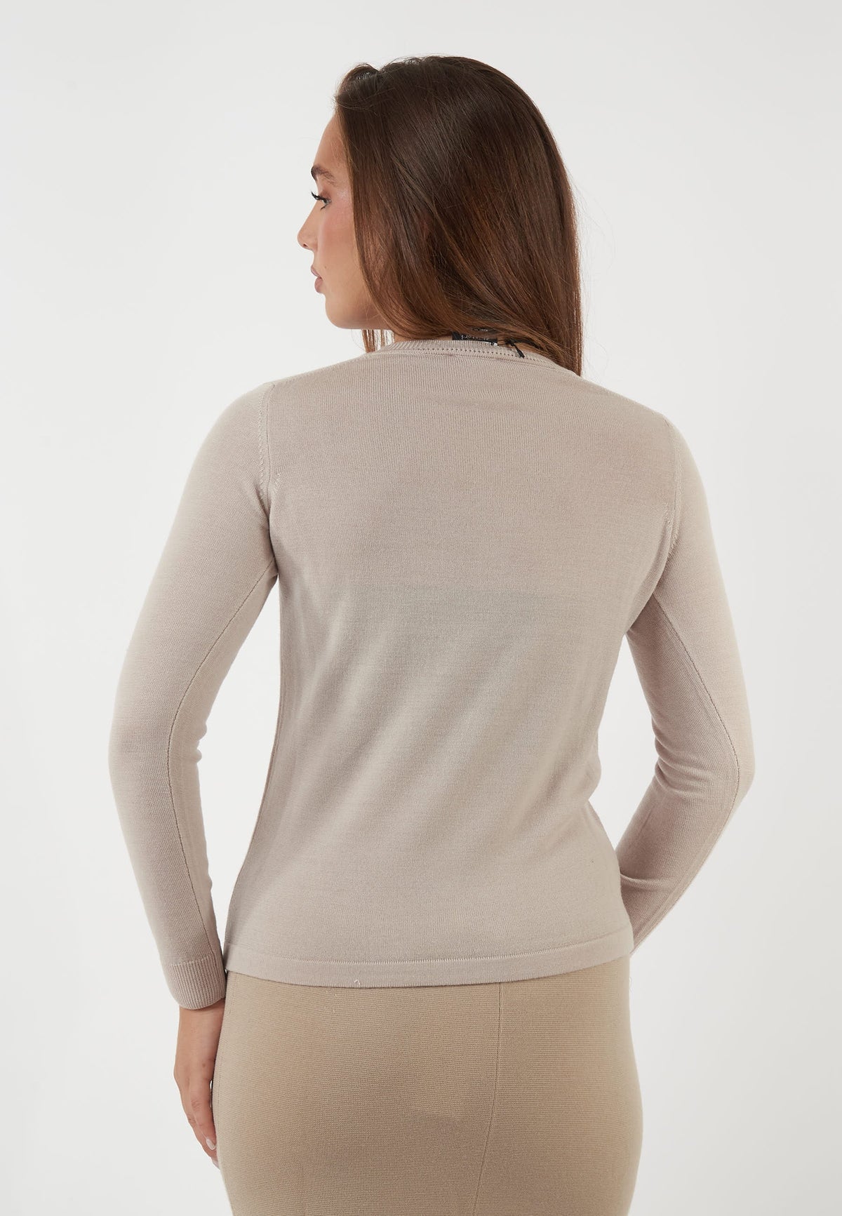 CARDIGAN GIROCOLLO IN LANA BEIGE