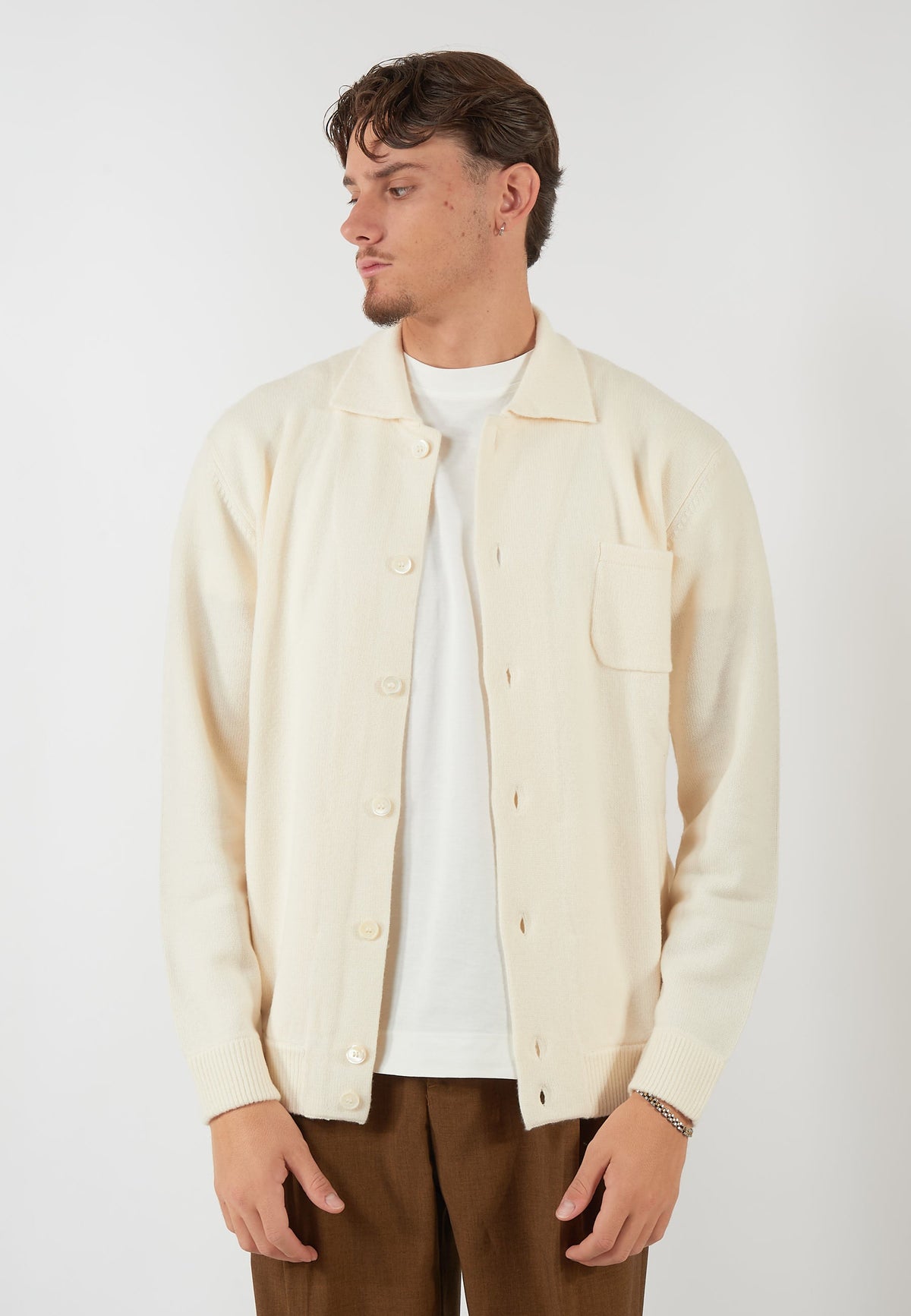 GIACCA CAMICIA IN MAGLIA PANNA