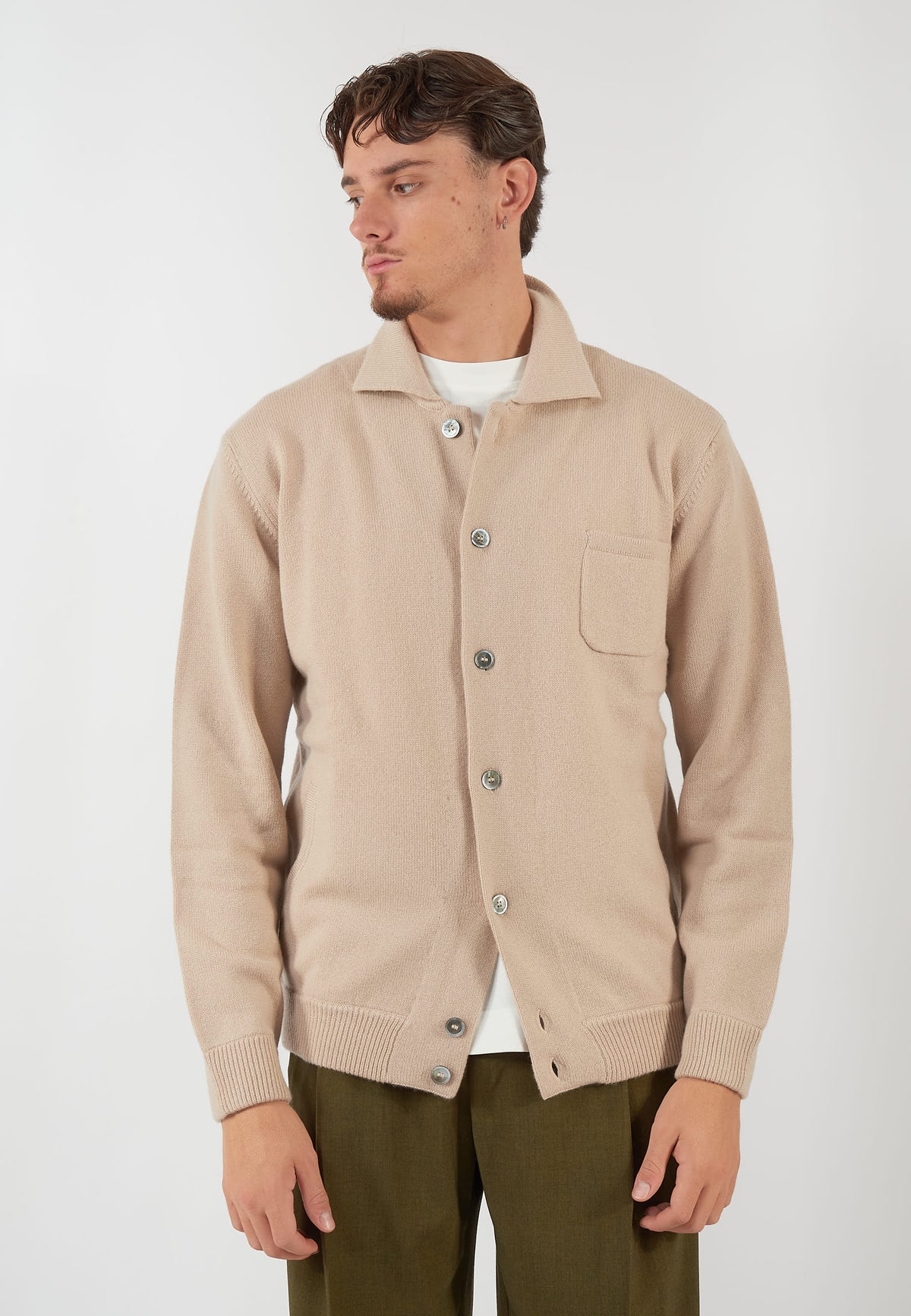 GIACCA CAMICIA IN MAGLIA BEIGE