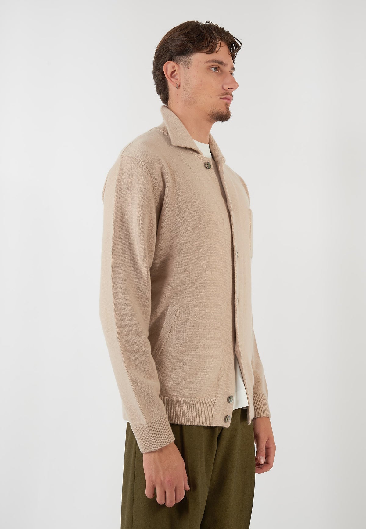 GIACCA CAMICIA IN MAGLIA BEIGE