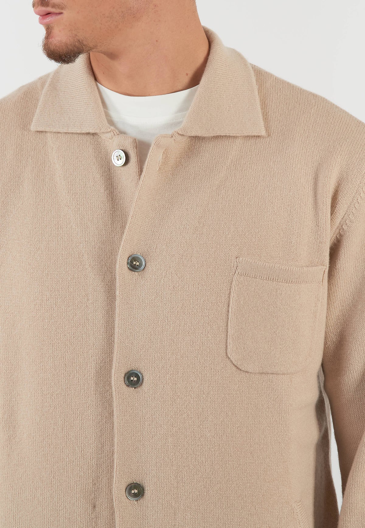 GIACCA CAMICIA IN MAGLIA BEIGE