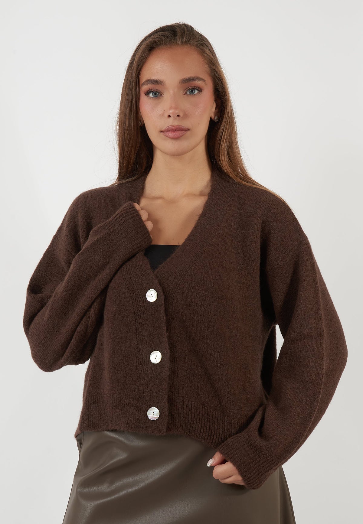 CARDIGAN IN MISTO ALPACA MARRONE