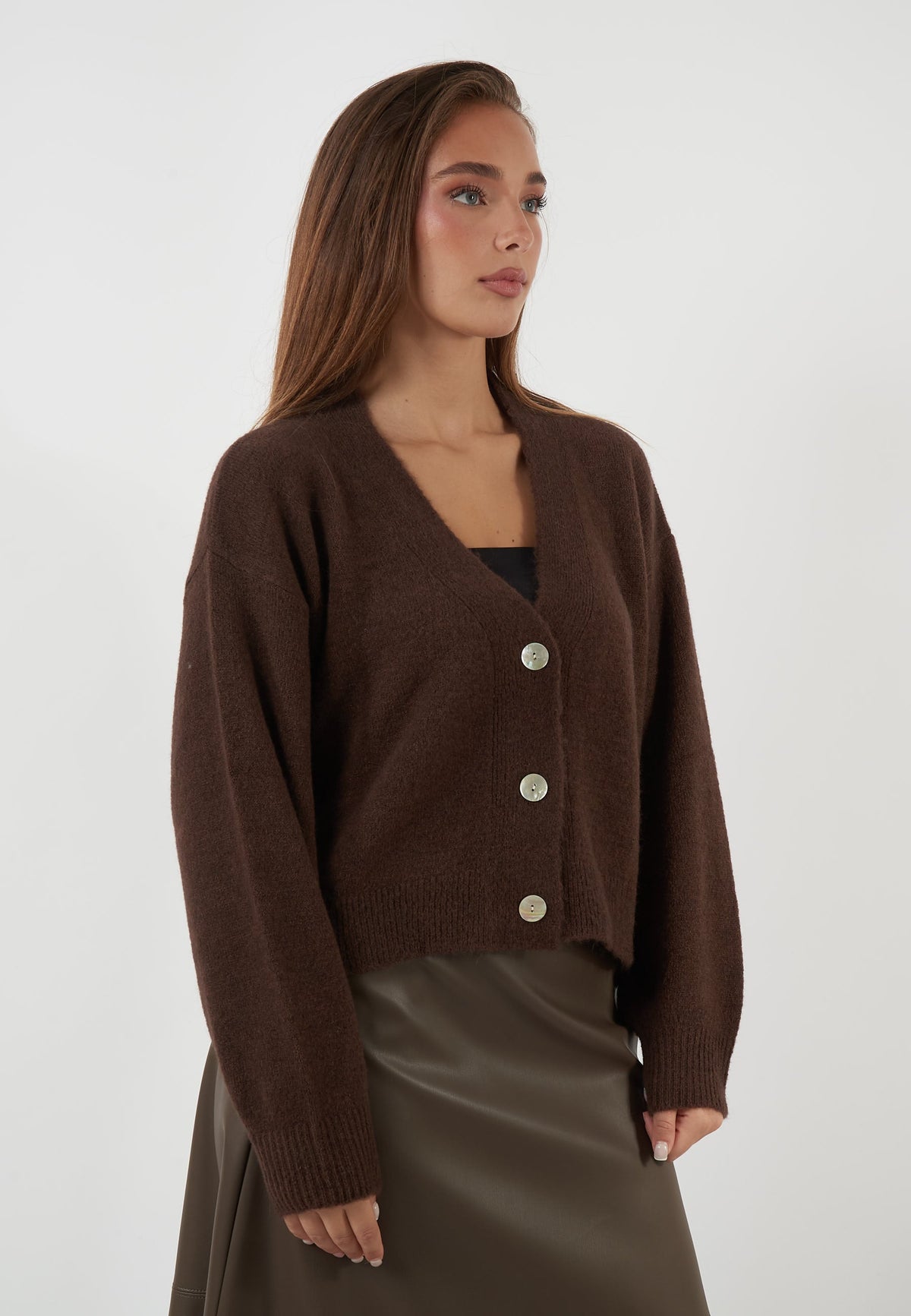 CARDIGAN IN MISTO ALPACA MARRONE