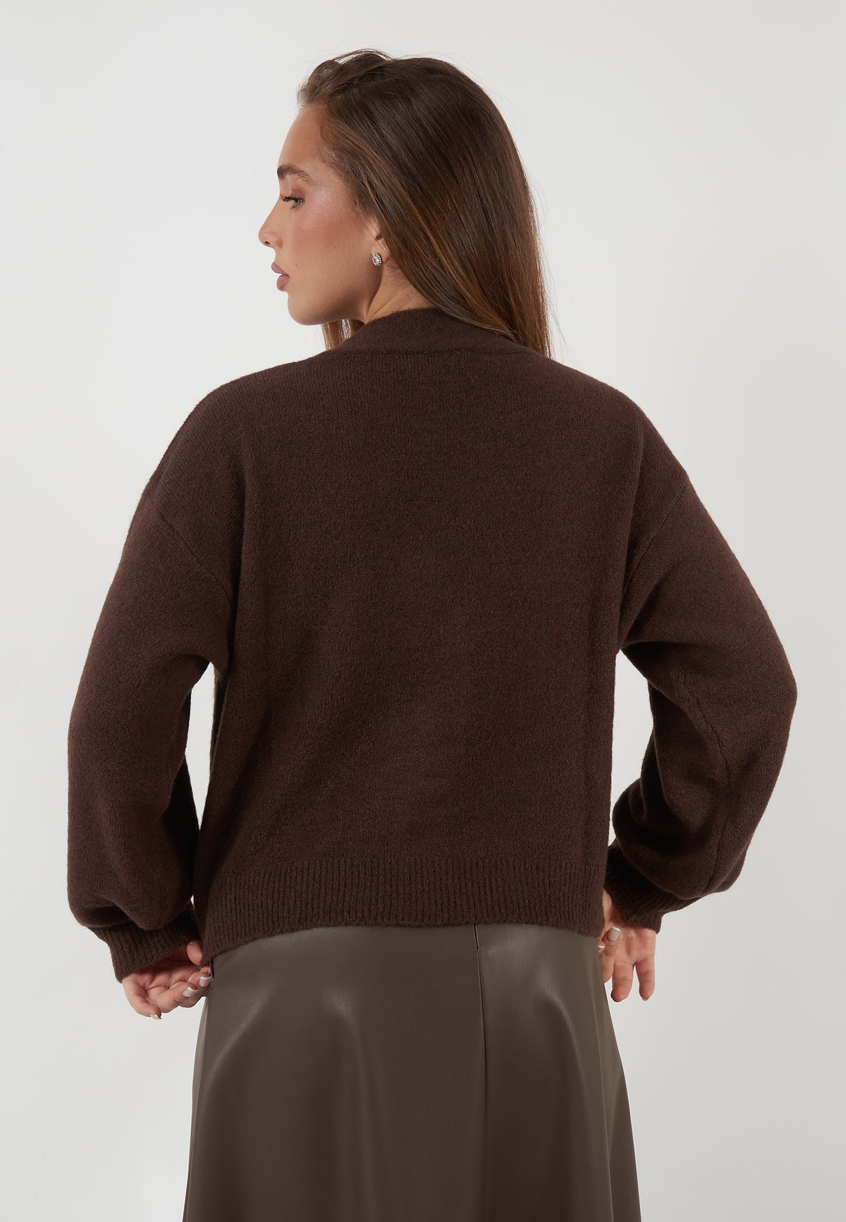 CARDIGAN IN MISTO ALPACA MARRONE