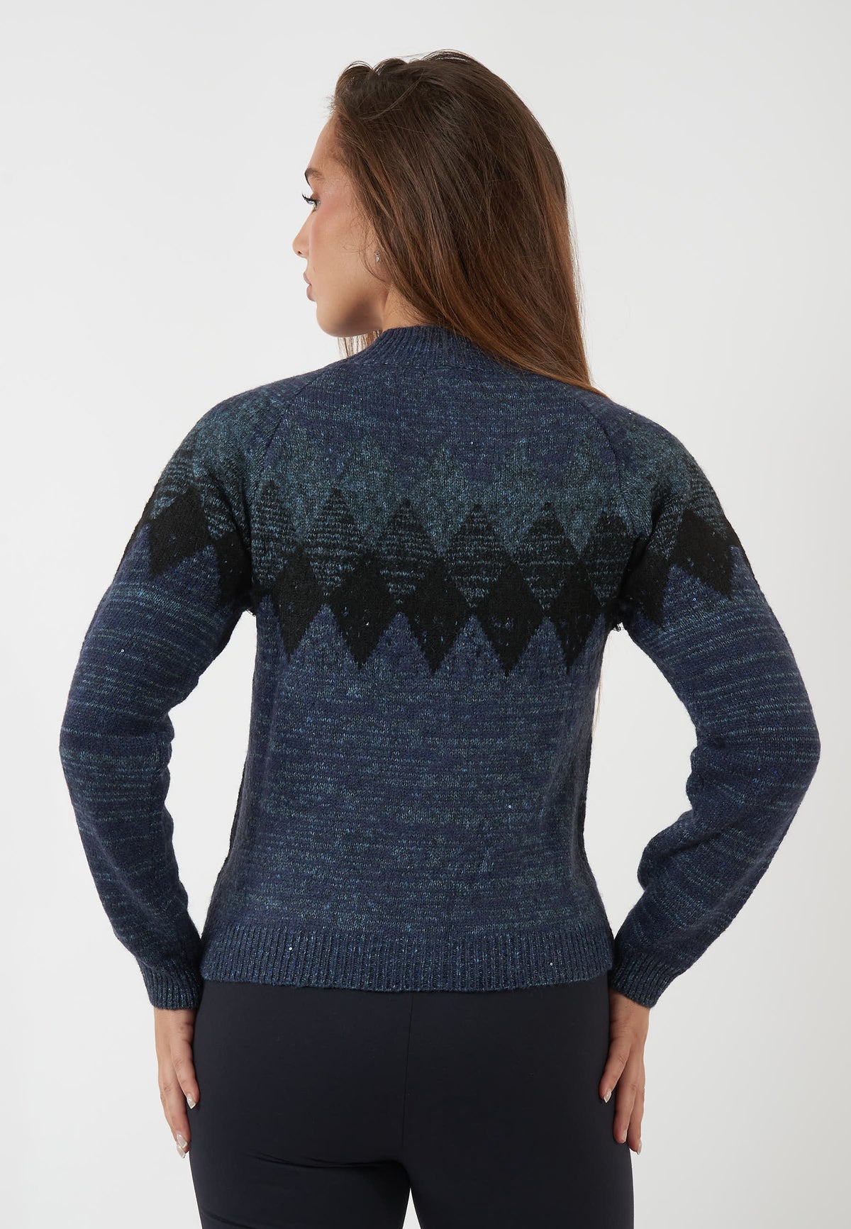 MAGLIA JACQUARD BLU CON APPLICAZIONI