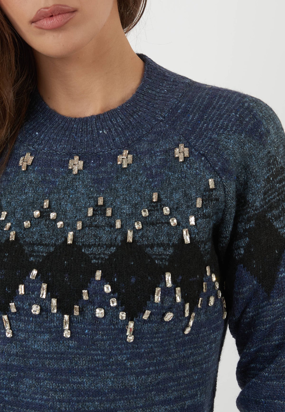 MAGLIA JACQUARD BLU CON APPLICAZIONI