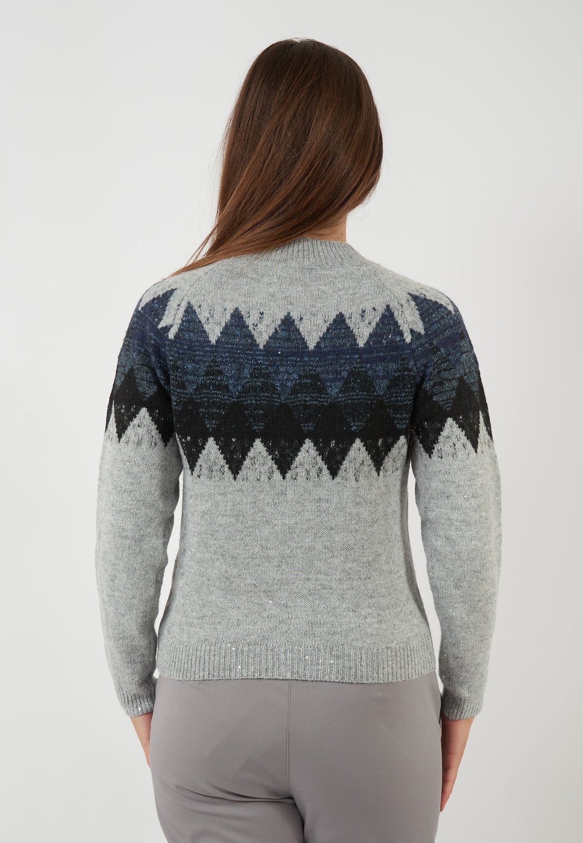 MAGLIA JACQUARD GRIGIA CON APPLICAZIONI