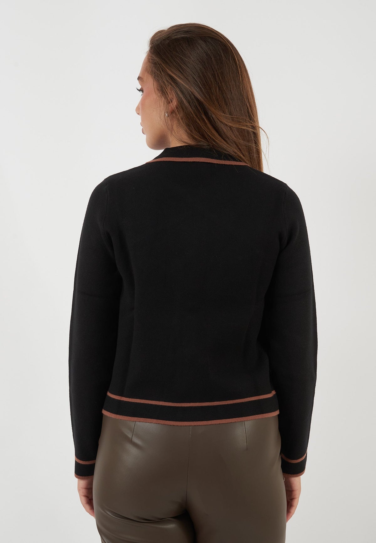 CARDIGAN NERO CON COLLETTO E PROFILI A CONTRASTO