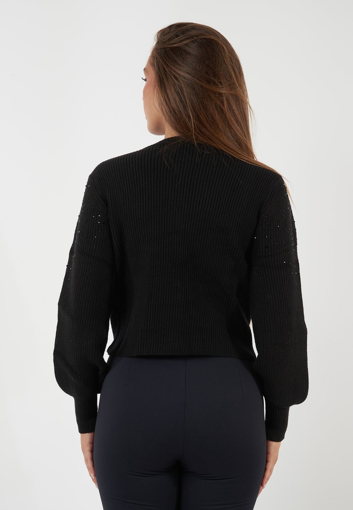 CARDIGAN NERO A COSTE CON APPLICAZIONI LUMINOSE