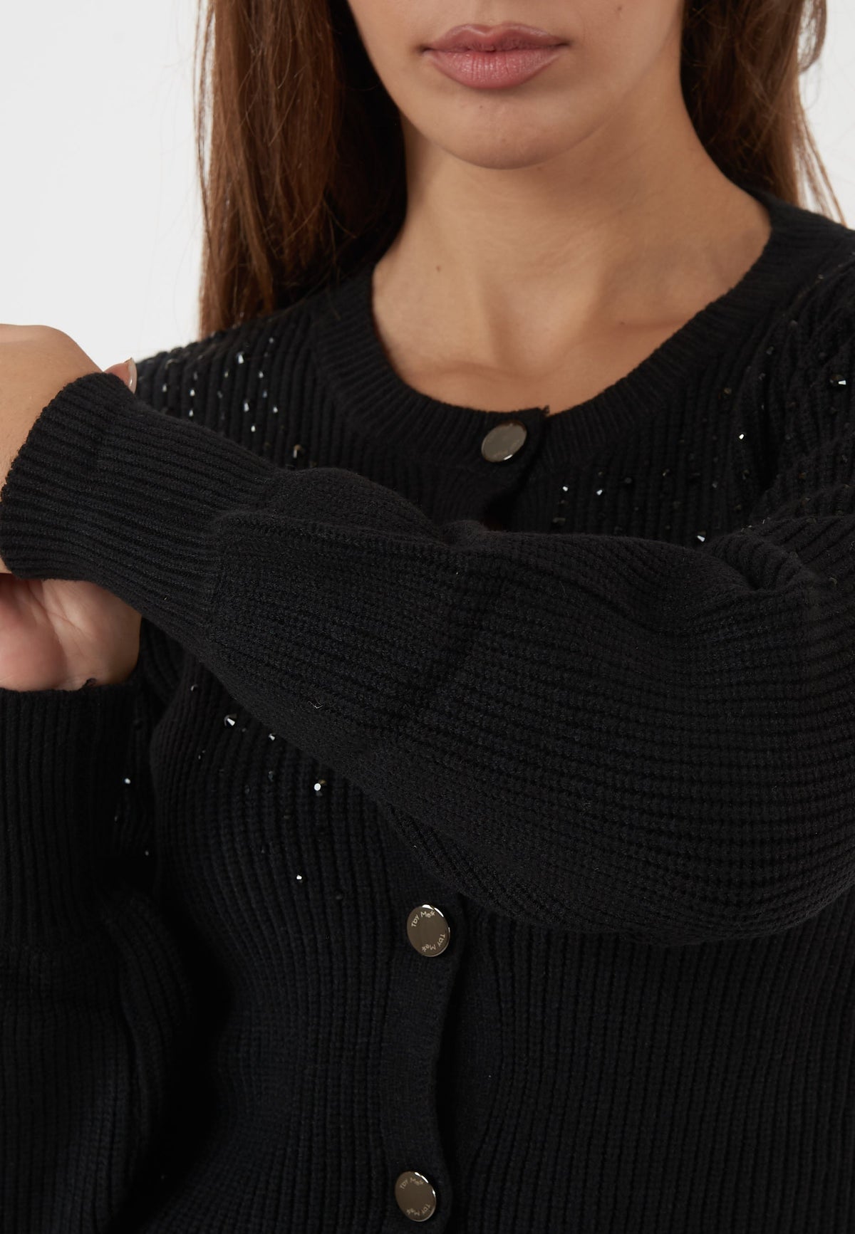 CARDIGAN NERO A COSTE CON APPLICAZIONI LUMINOSE