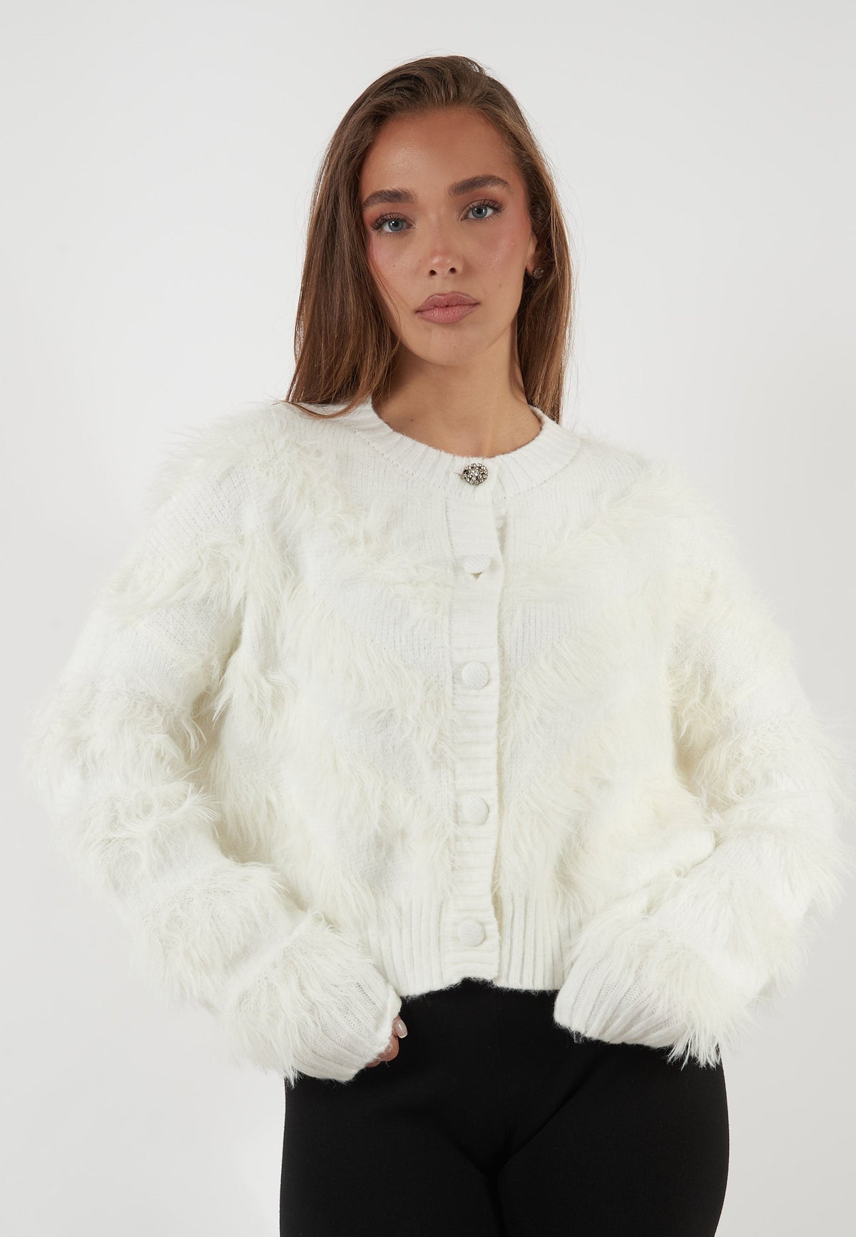 CARDIGAN BIANCO CON LAVORAZIONE EFFETTO PIUMA