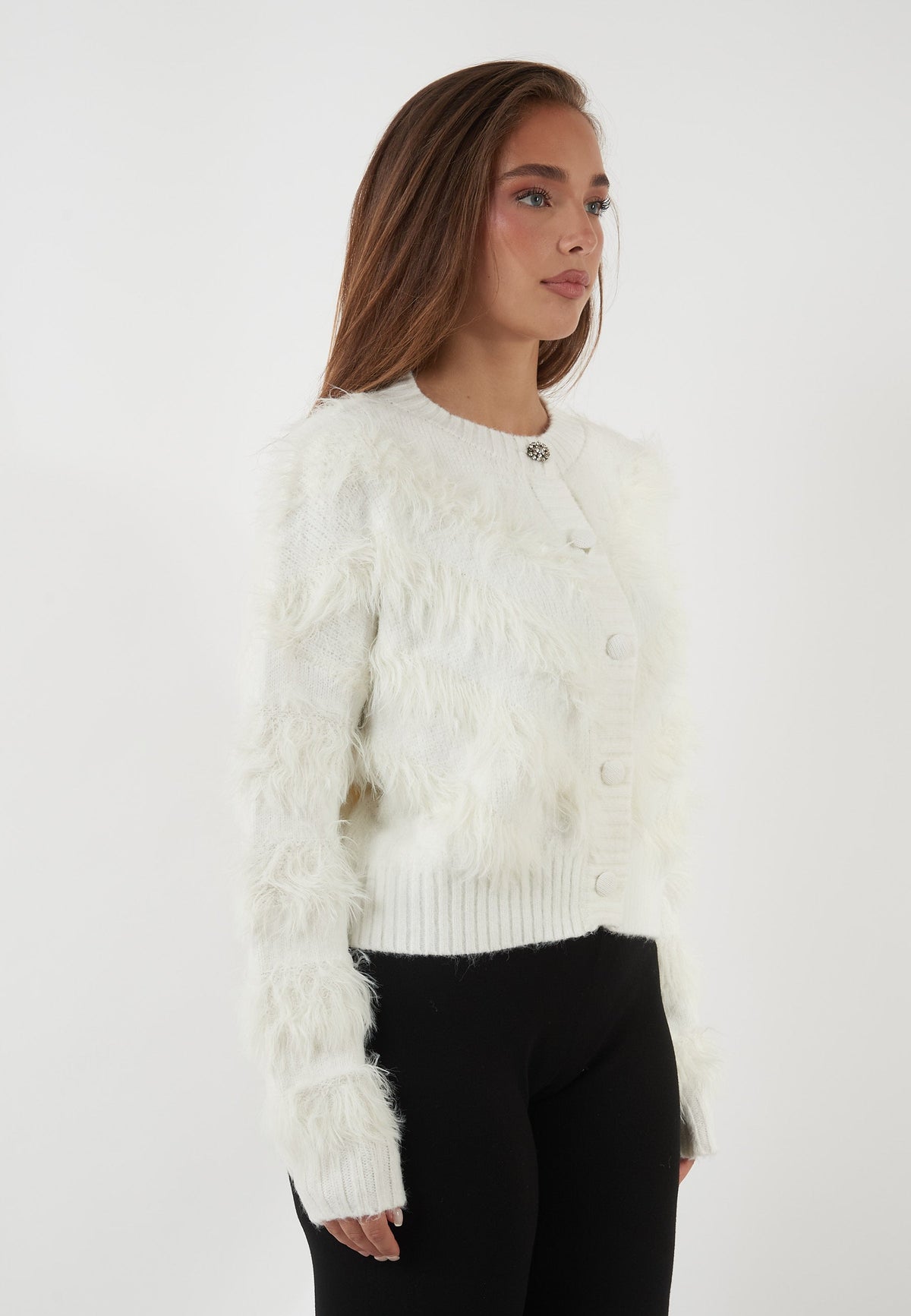 CARDIGAN BIANCO CON LAVORAZIONE EFFETTO PIUMA