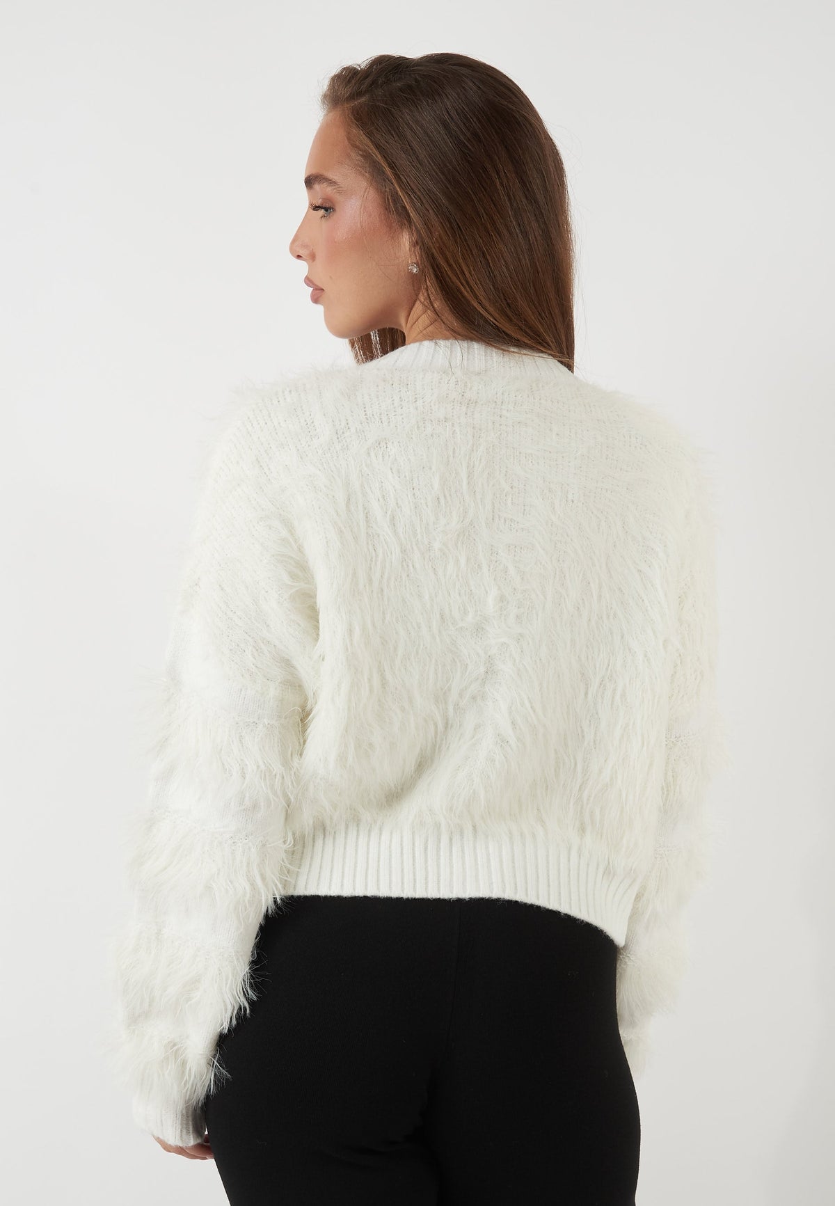 CARDIGAN BIANCO CON LAVORAZIONE EFFETTO PIUMA