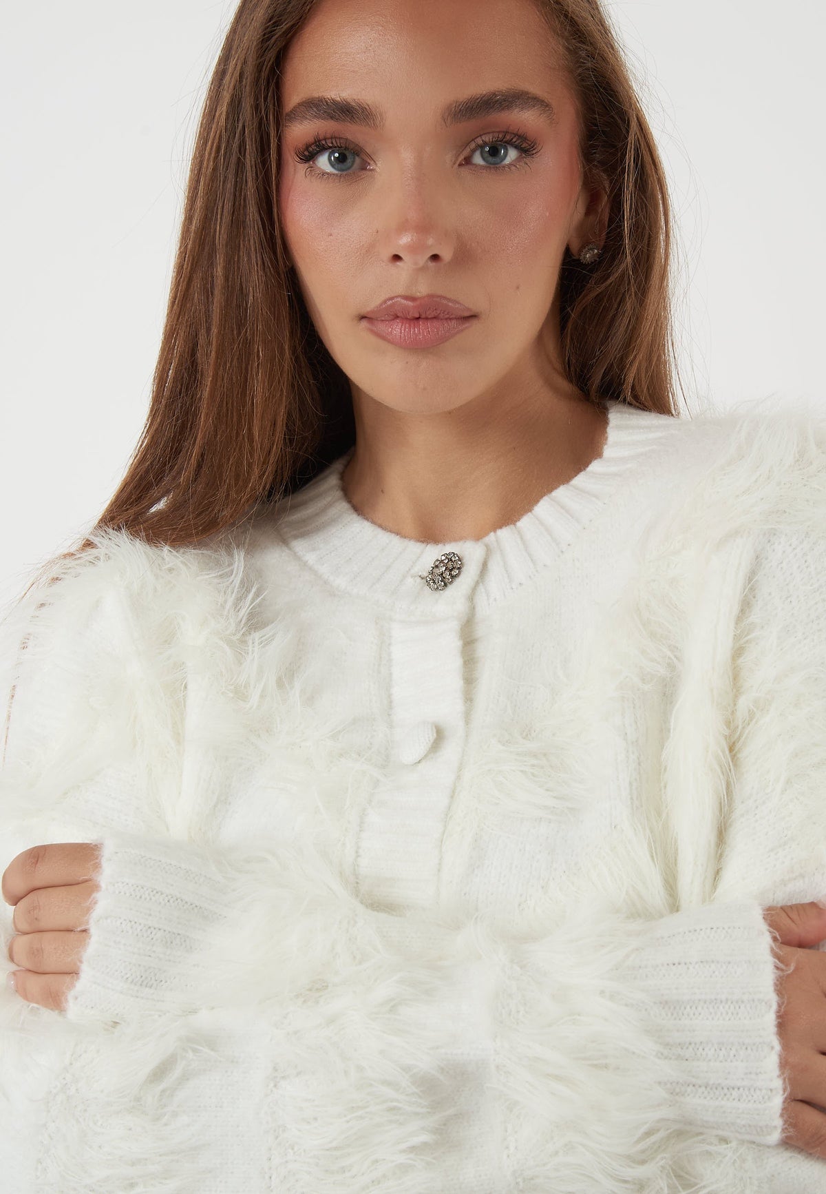 CARDIGAN BIANCO CON LAVORAZIONE EFFETTO PIUMA
