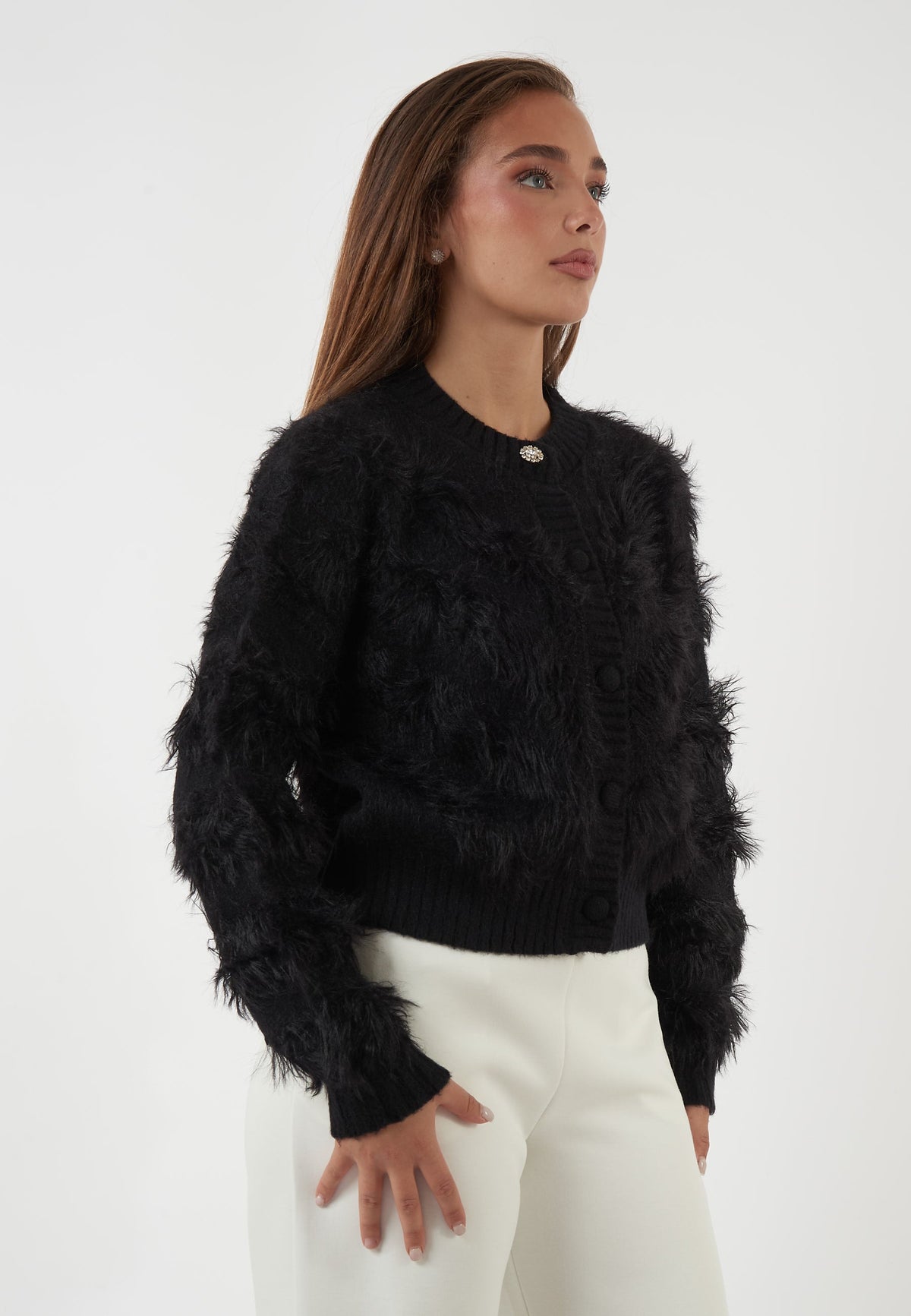 CARDIGAN NERO CON LAVORAZIONE EFFETTO PIUMA