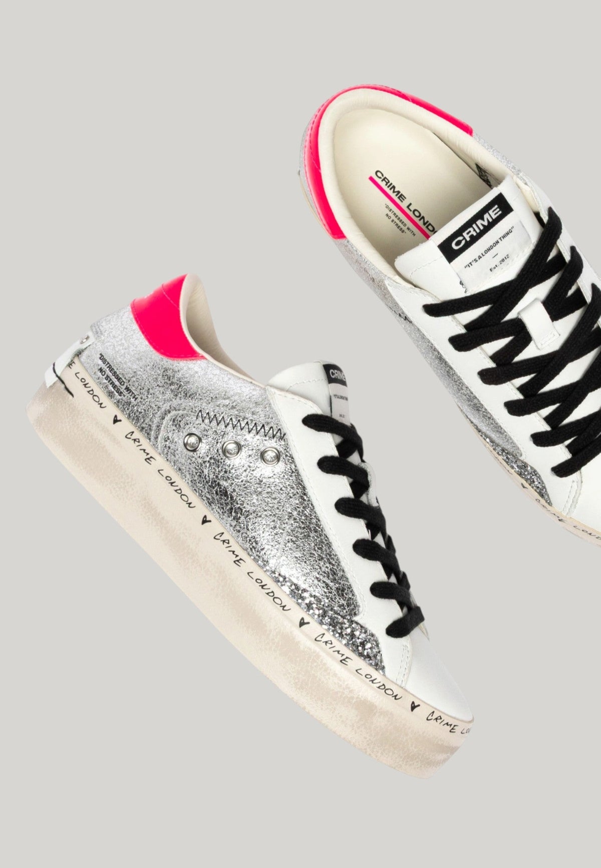 SNEAKERS DISTRESSED PLATFORM ARGENTO