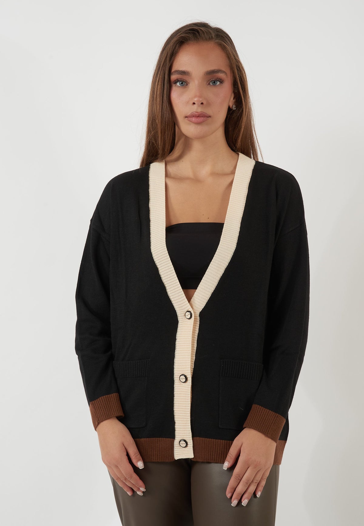 CARDIGAN NERO CON BORDI A CONTRASTO