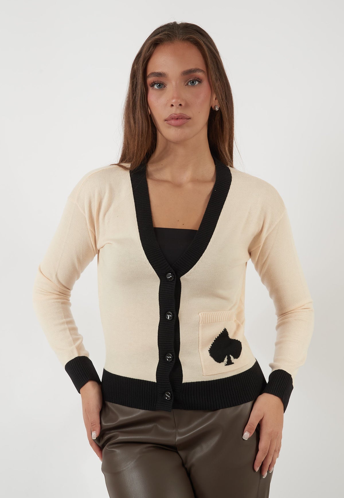 CARDIGAN PANNA E NERO CON MOTIVO A PICCHE