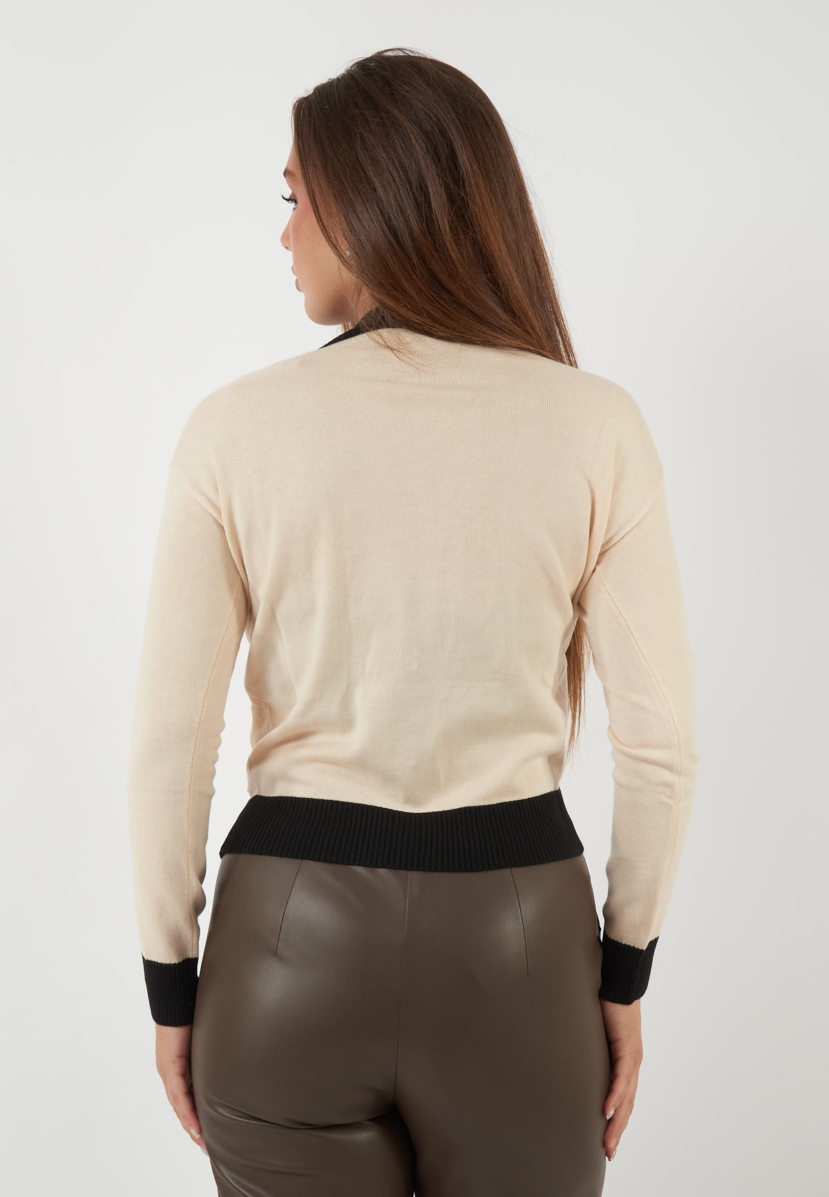 CARDIGAN PANNA E NERO CON MOTIVO A PICCHE