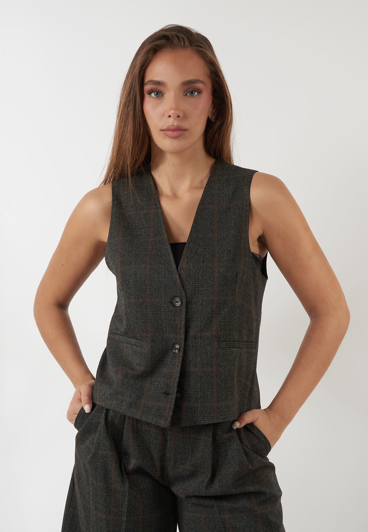 GILET A QUADRI GRIGIO ANTRACITE