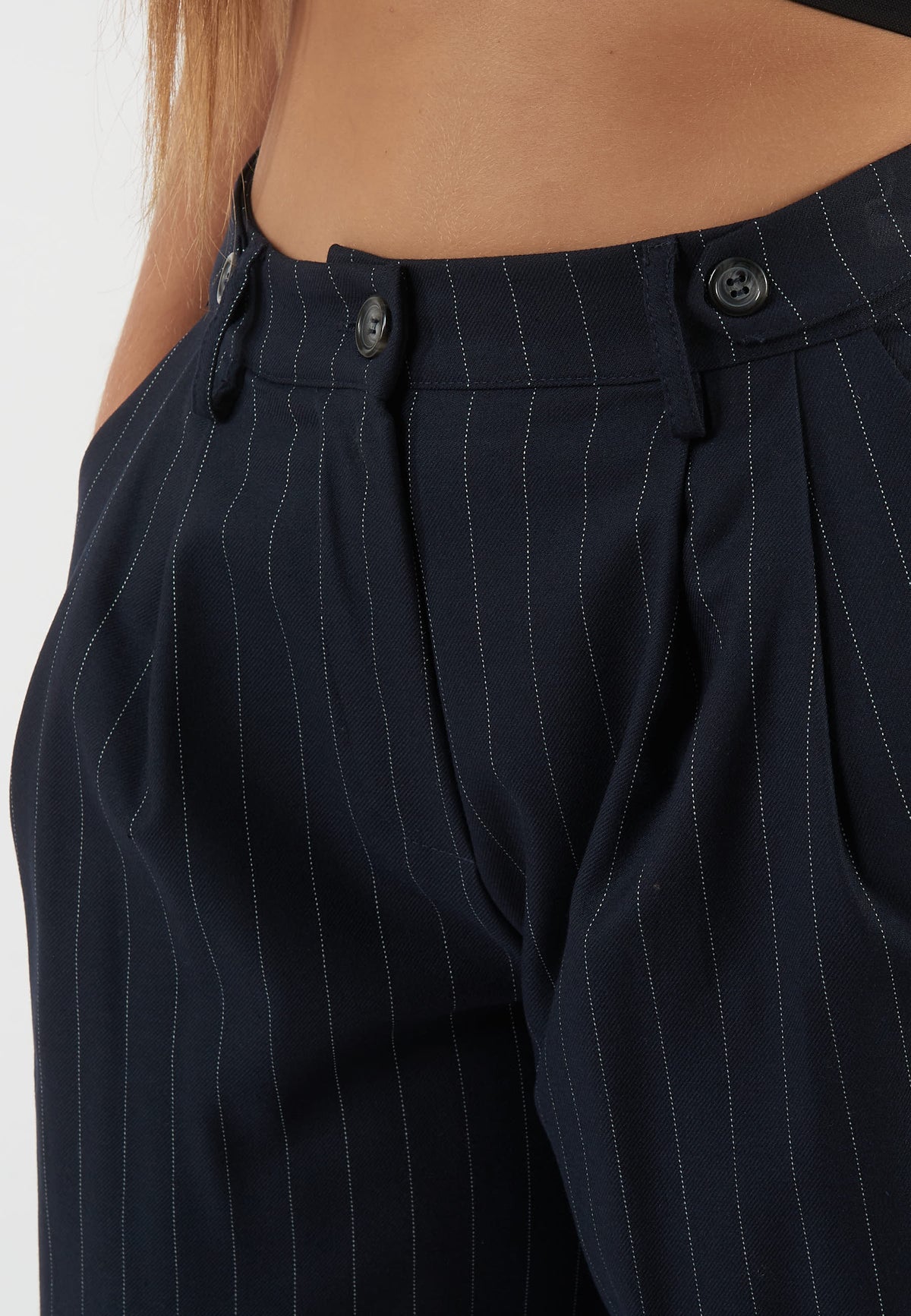 PANTALONE GESSATO BLU A GAMBA AMPIA