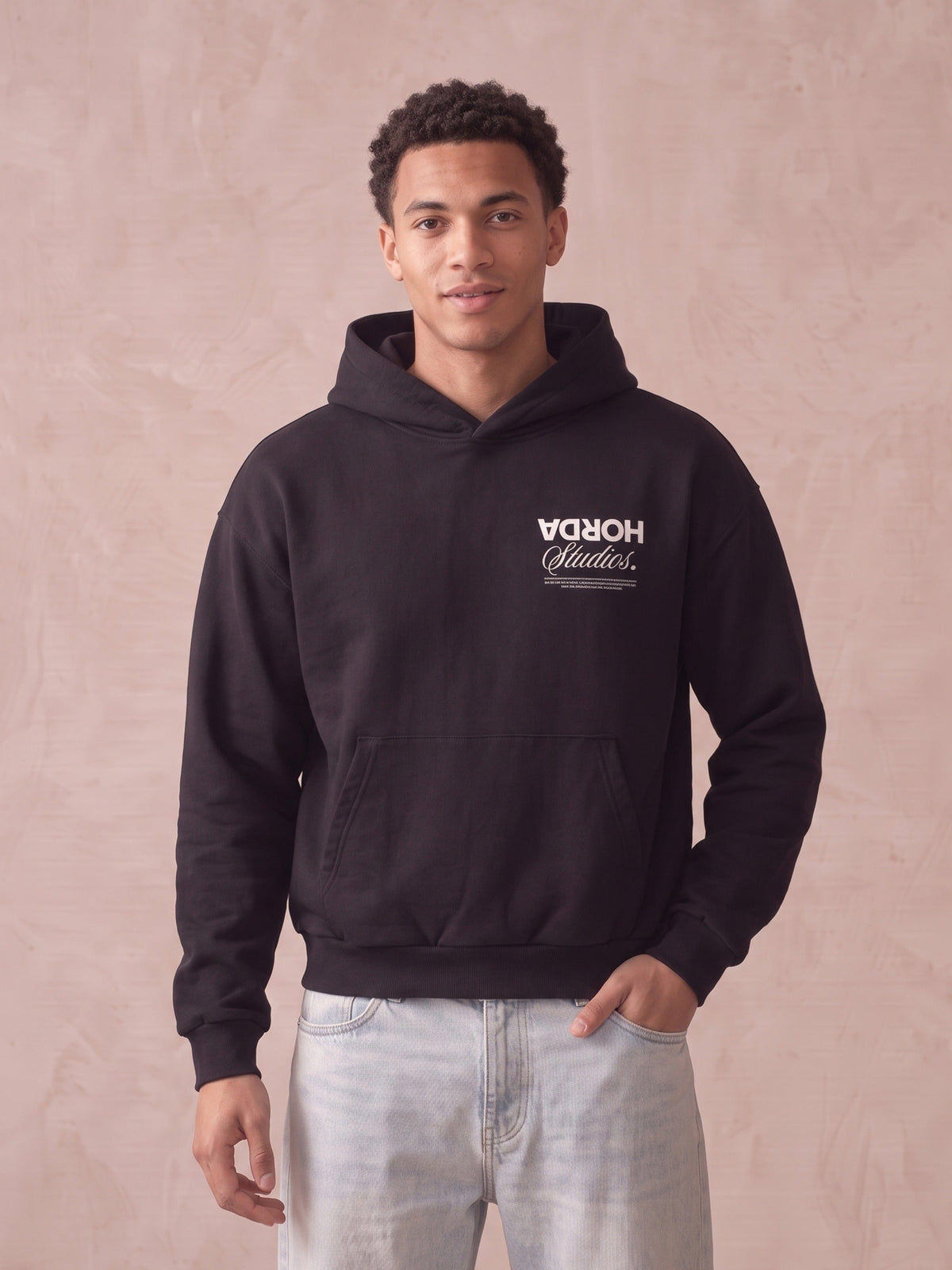 Felpa con Cappuccio Nera Oversize Reverse 330g