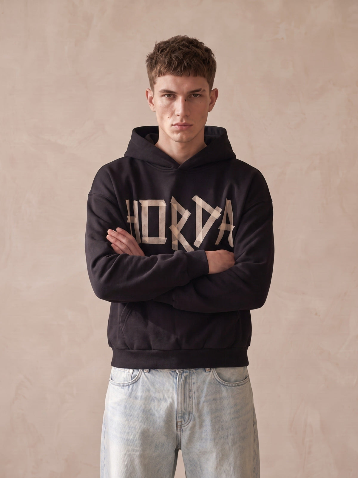 Felpa con Cappuccio Nera Oversize Taped 330g