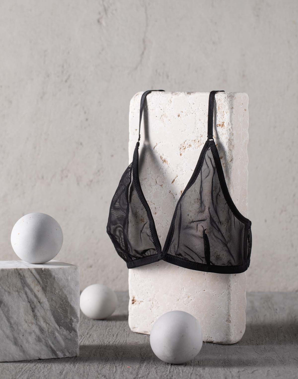 DOUUOD Reggiseno a Triangolo in Tulle Elasticizzato Nero