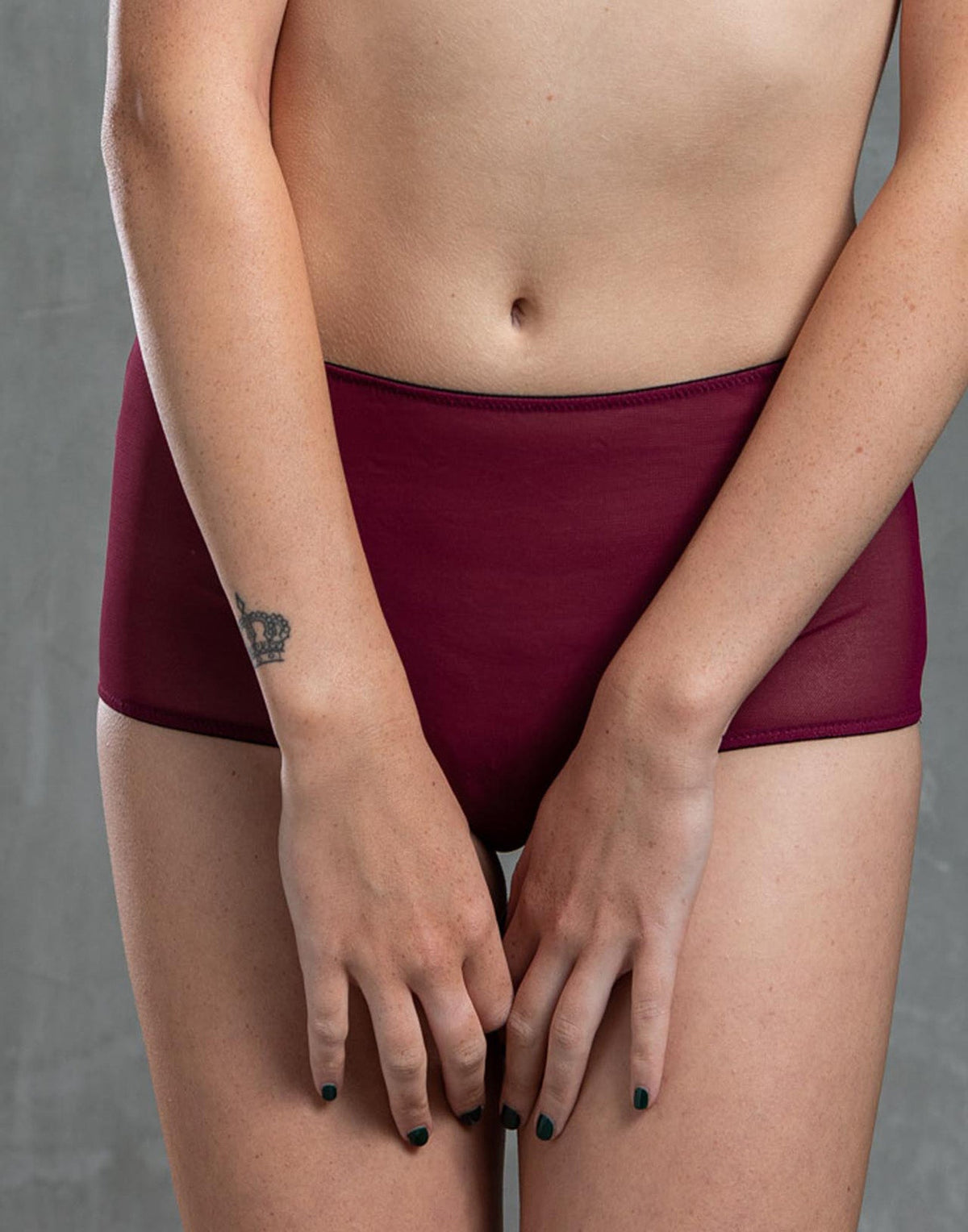 DOUUOD Slip a Culotte in Tulle Elasticizzato Bordeaux