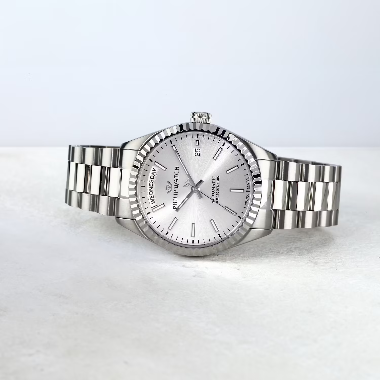 Philip Watch Caribe R8223597110 – Automatico Swiss Made Day-Date Bianco Silver 39mm Uomo