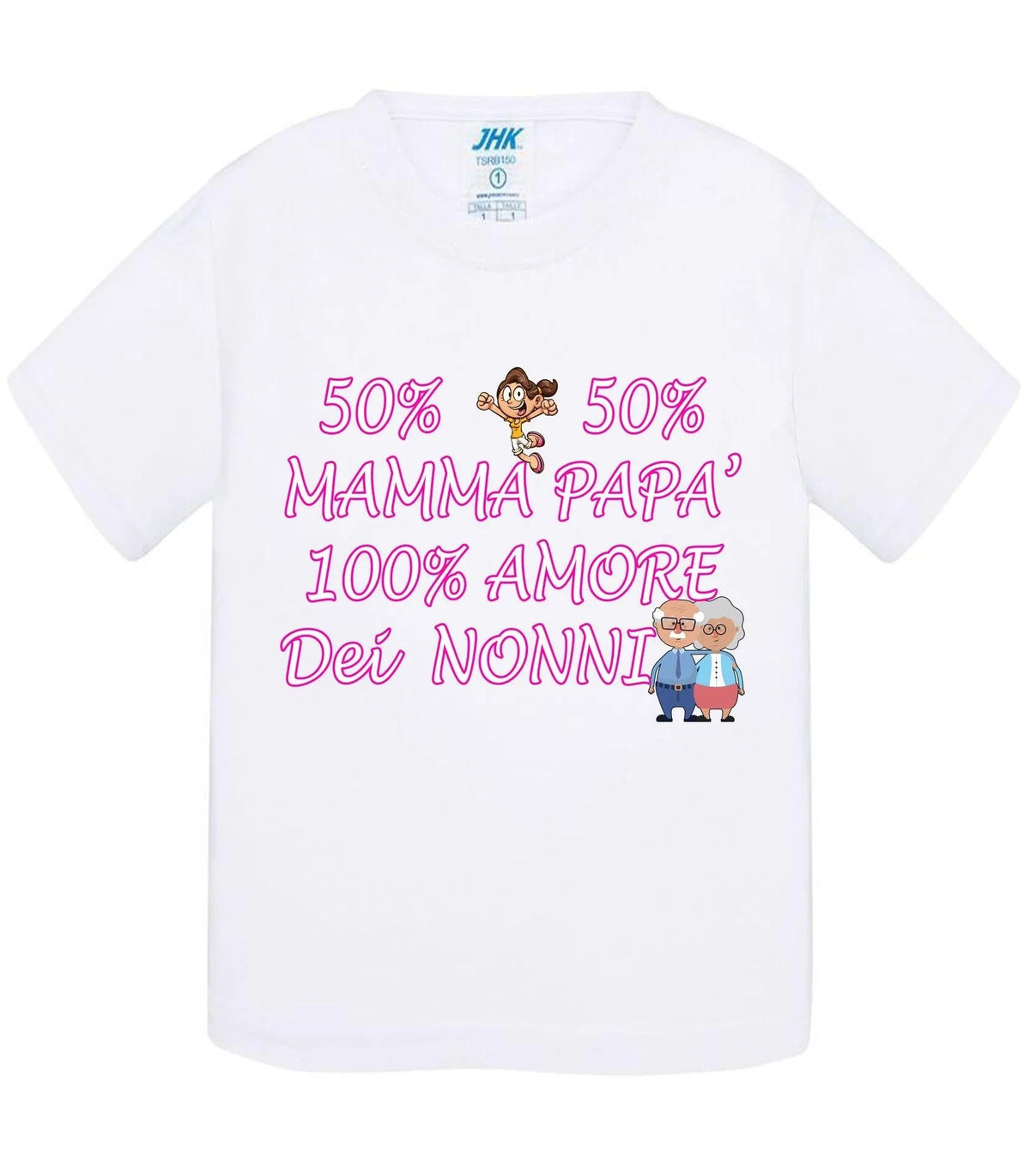 STREET STYLE T-shirt Bambino e Bambina Baby &amp; Kid 50% Mamma 50% Papà Amore dei Nonni - Vari colori