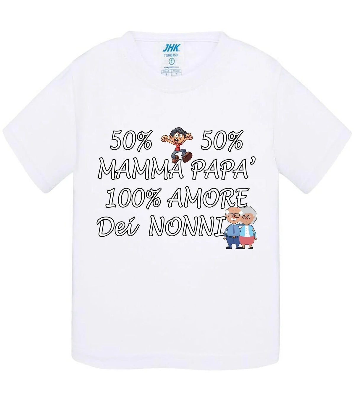 STREET STYLE T-shirt Bambino e Bambina Baby &amp; Kid 50% Mamma 50% Papà Amore dei Nonni - Vari colori