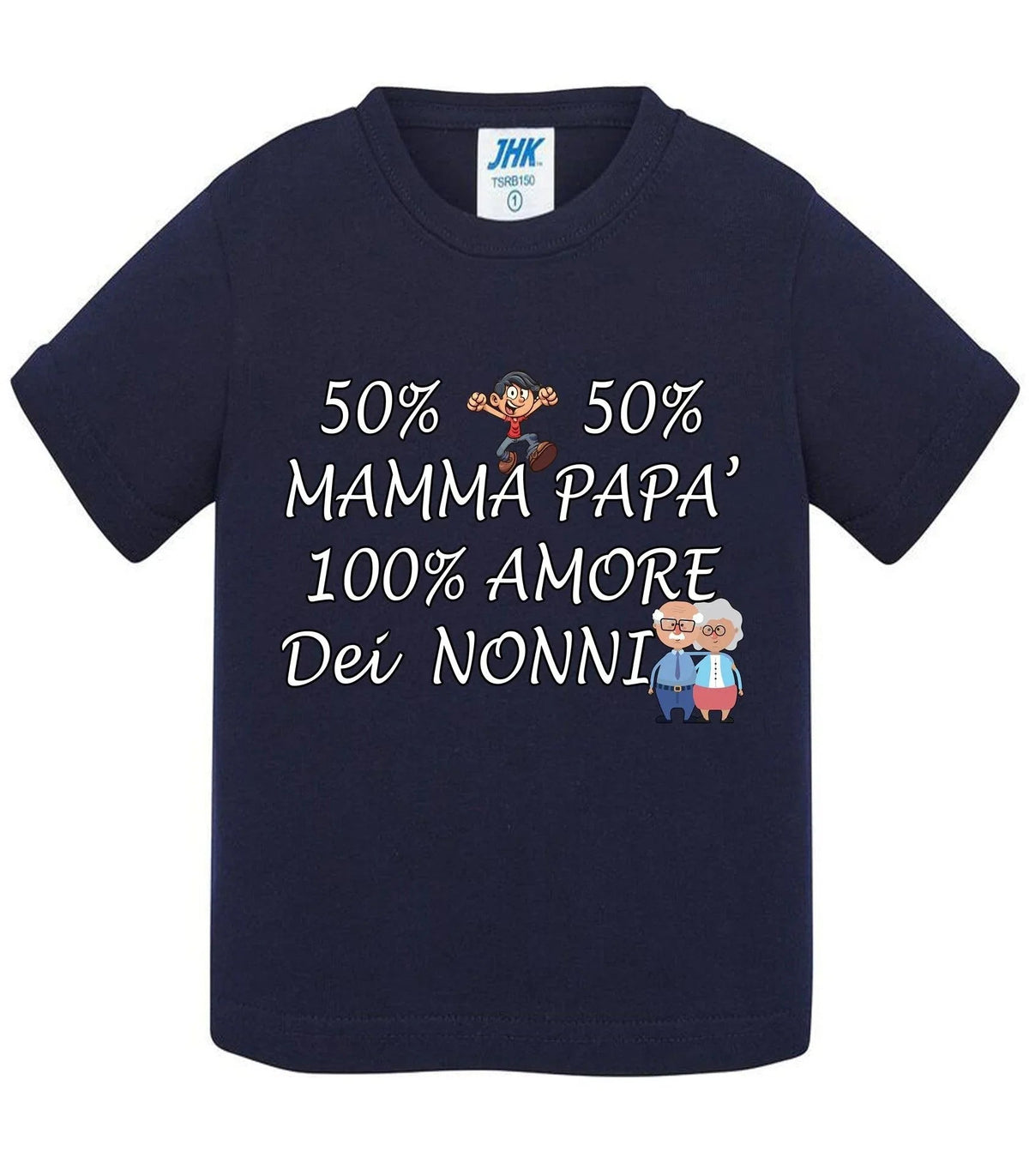 STREET STYLE T-shirt Bambino e Bambina Baby &amp; Kid 50% Mamma 50% Papà Amore dei Nonni - Vari colori