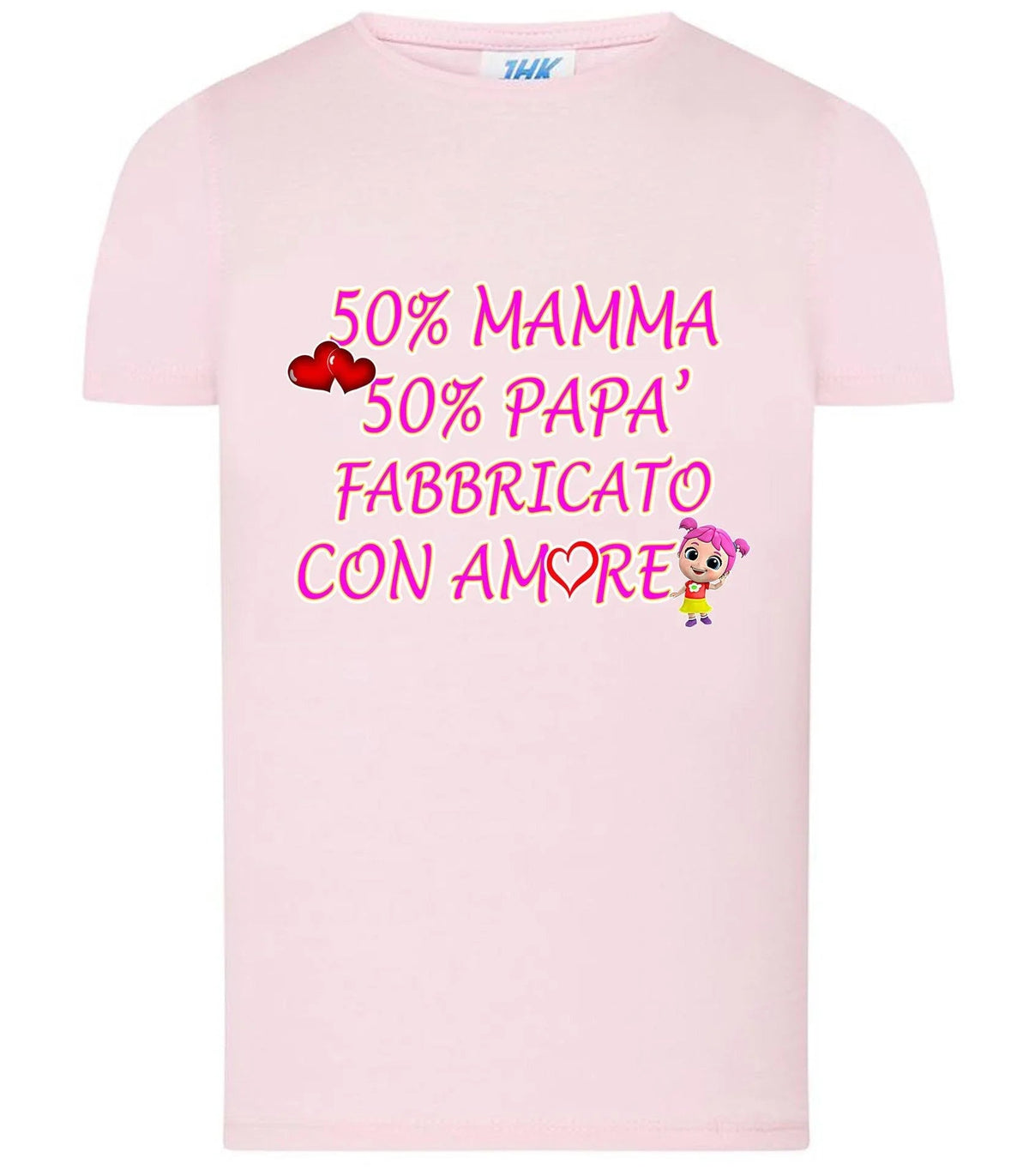 50% Mamma 50% Papà' Fabbricato Con Aamore T-shirt solo da femmina Mod. Slim