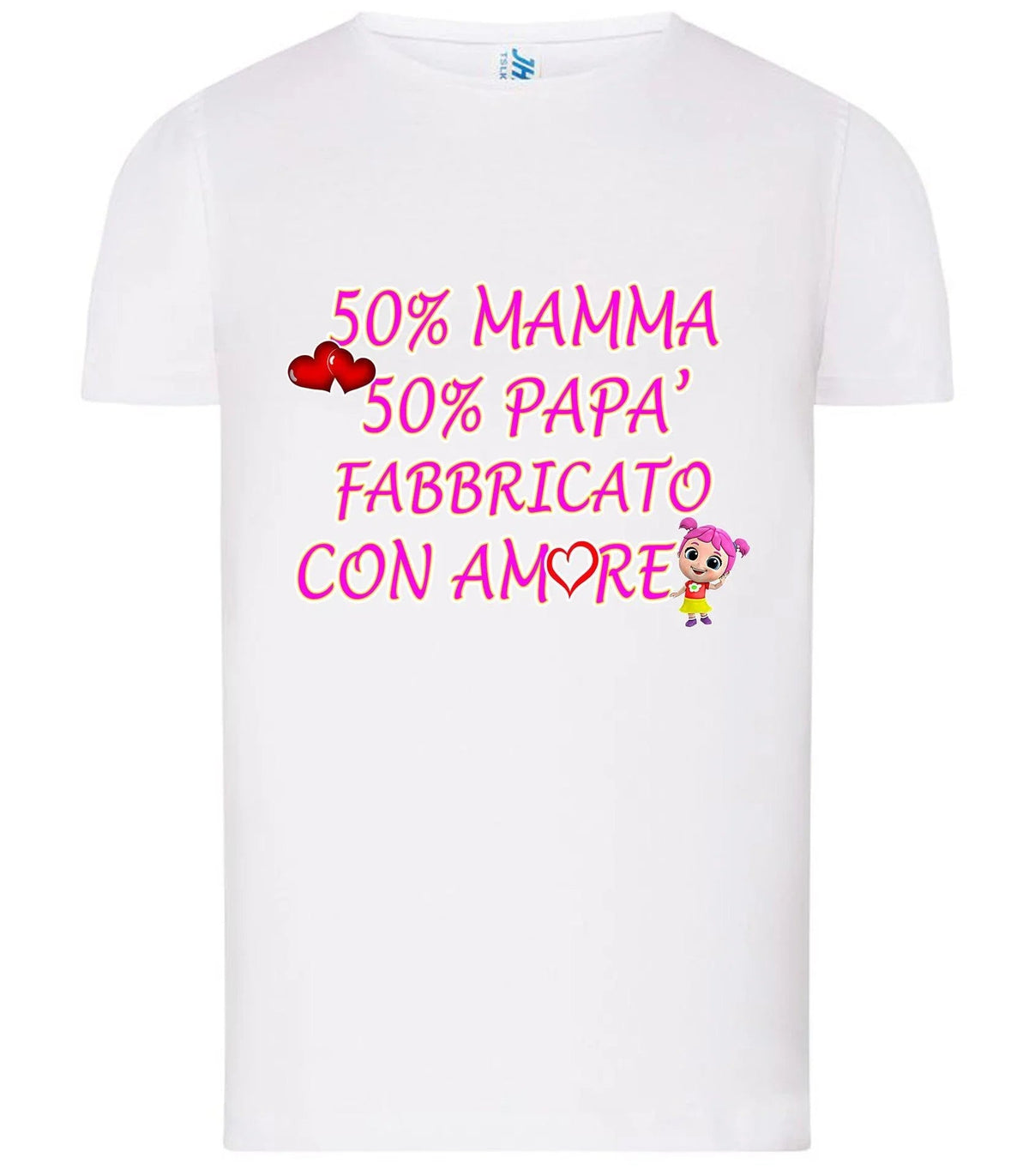 50% Mamma 50% Papà' Fabbricato Con Aamore T-shirt solo da femmina Mod. Slim