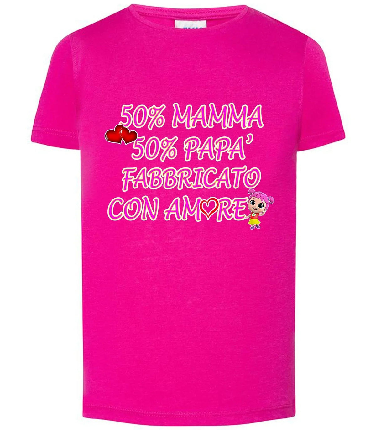 50% Mamma 50% Papà' Fabbricato Con Aamore T-shirt solo da femmina Mod. Slim