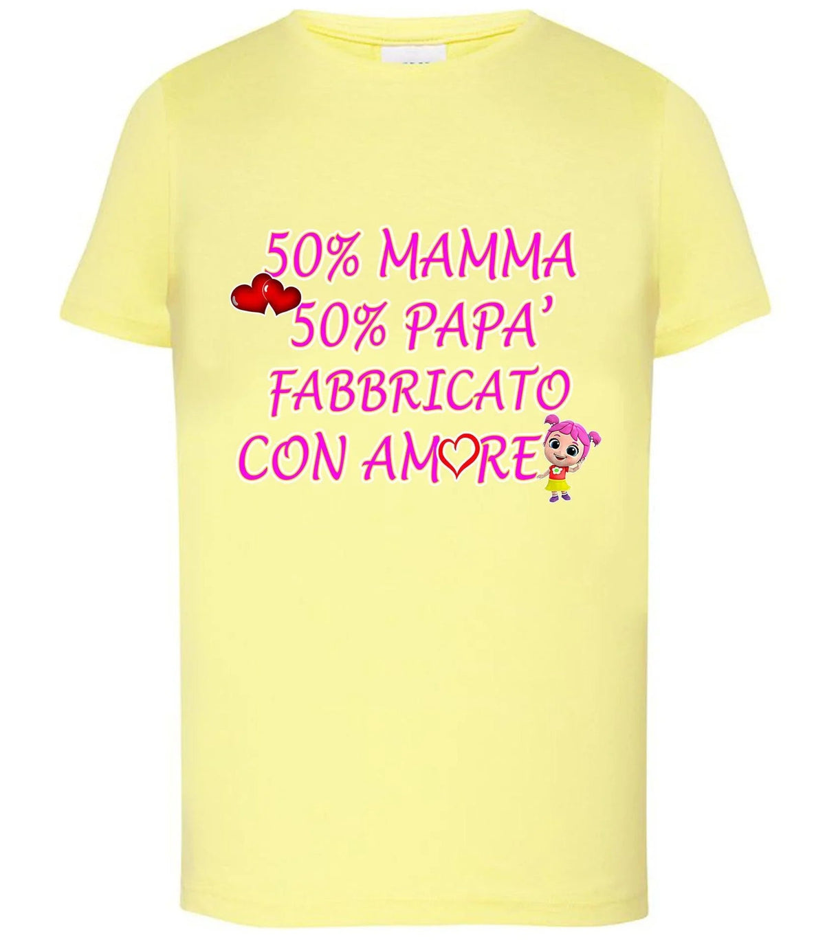 50% Mamma 50% Papà' Fabbricato Con Aamore T-shirt solo da femmina Mod. Slim