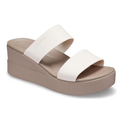 Crocs Women's Brooklyn Mid Wedge Strap Sandal 206219-16T Stucco-Mushroom