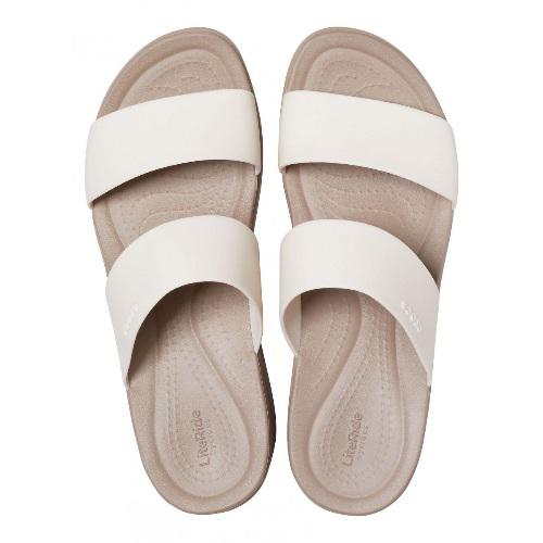 Crocs Women's Brooklyn Mid Wedge Strap Sandal 206219-16T Stucco-Mushroom