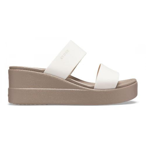 Crocs Women's Brooklyn Mid Wedge Strap Sandal 206219-16T Stucco-Mushroom