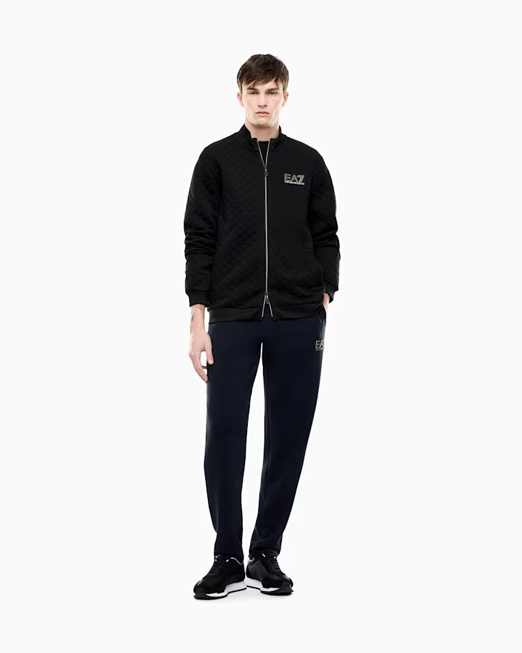 EA7 ARMANI Felpa Premium Label full zip in jersey con dettagli in maglia 7M002246 AF26241 UC001 nera