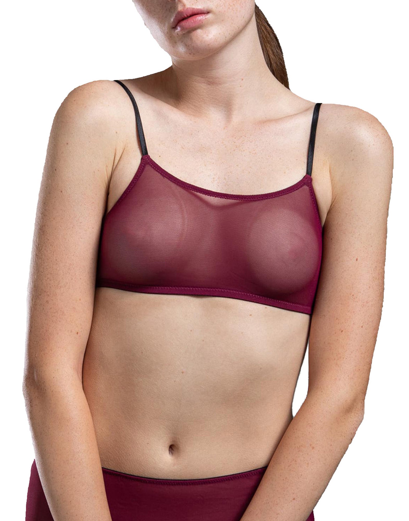 DOUUOD Reggiseno a Fascia in Tulle Bordeaux